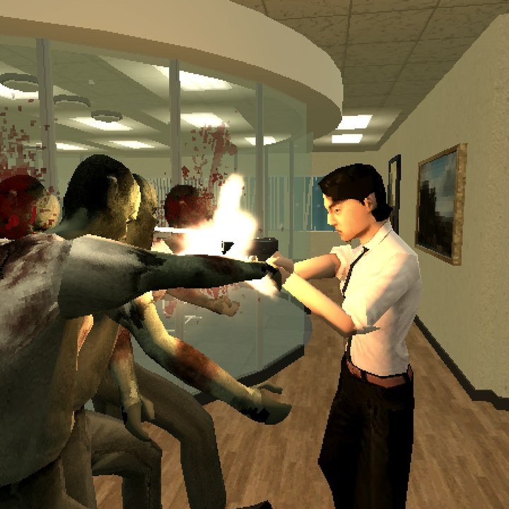 Your character firing point-blank into a horde of zombies