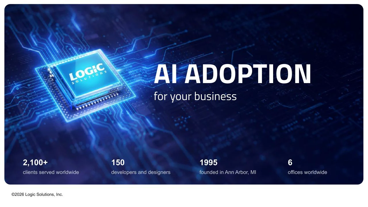 Cover slide of the Logic Solutions AI Adoption sales deck